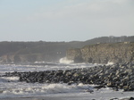 SX21203 Waves crashing at cliffs by Llantwit Major beach.jpg